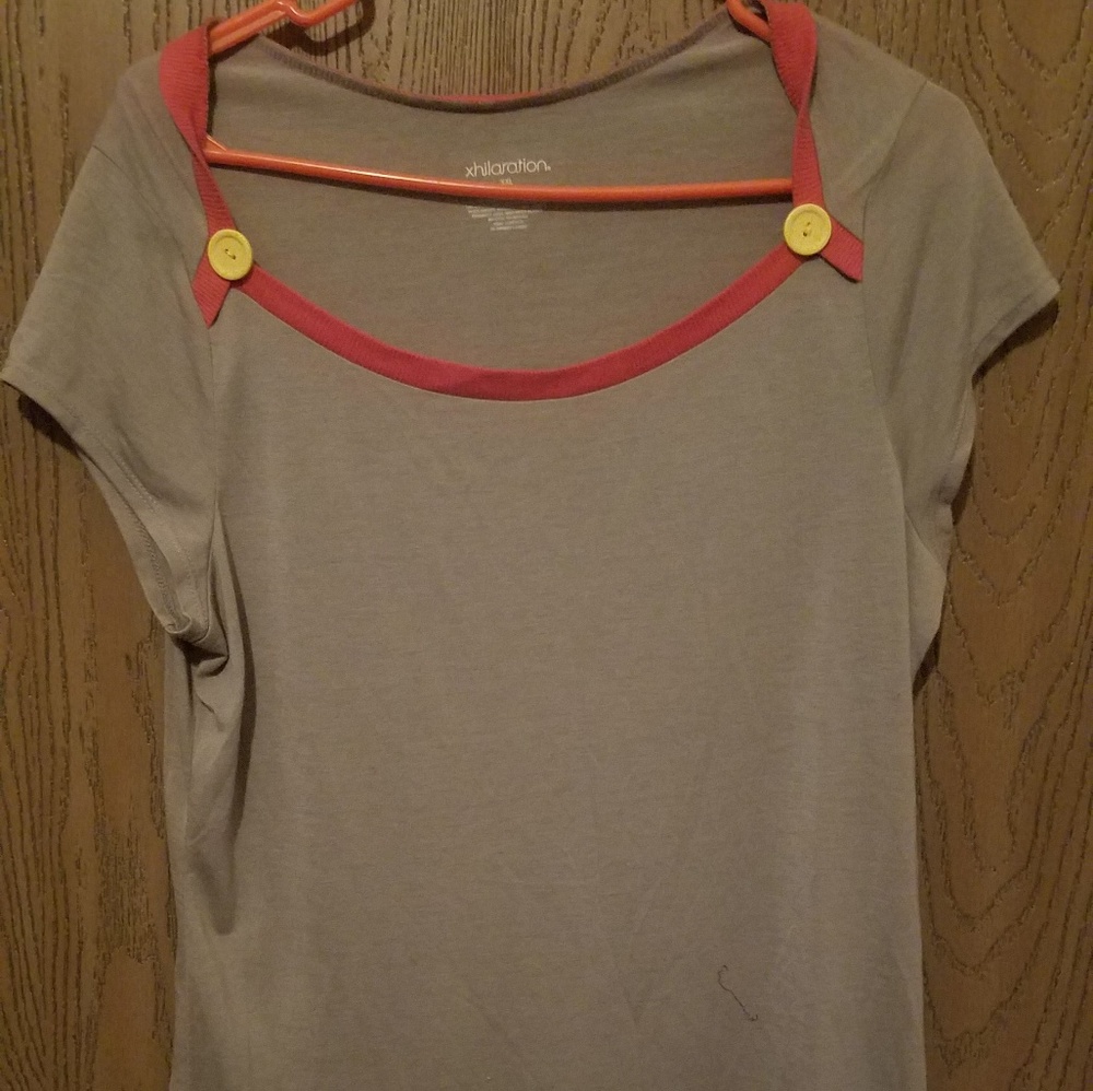 Long Grey Tee with Coral Trim